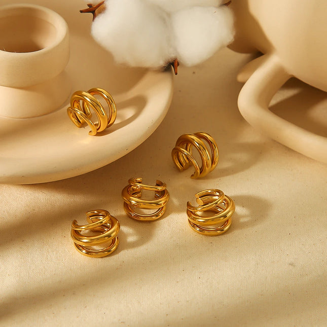 Hot Selling 18K Gold Color Stainless Steel Multilayer Ear Clip Waterproof Metal Unique Fashion Trendy Women Gift