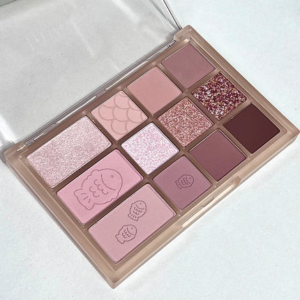12Color Pink Brown Eye Shadow Tray Pearl Glitter Earth Matte Chocolate Eyeshadow Palette Korea Low Saturation Eye Pigment Makeup