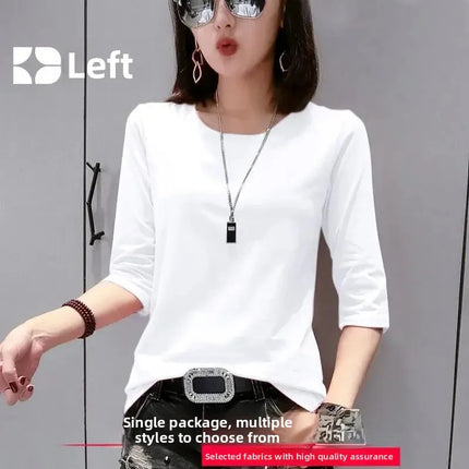High-End Pure Cotton T-Shirt Women's Summer 3/4 Sleeve 2025 New Korean Style Fashionable Simple Slimming Top Body Shirt