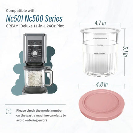 Containers Replacement for NC500/501 Ninja Creami Deluxe Pints Lids Creamy Ice Cream Containers Cups Set Family Size Compatible