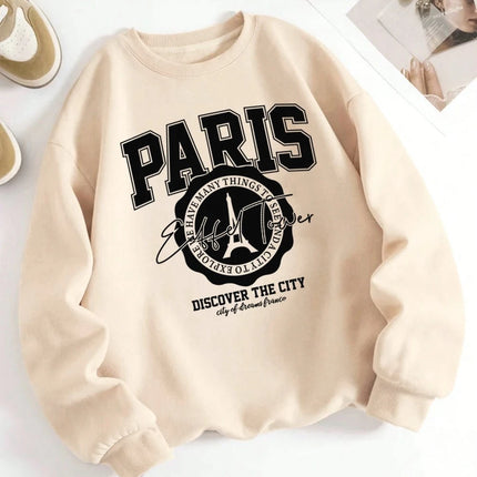 Paris Discover The City Sweatshirts Womens Letter Prints Hoodie Crewneck Fleece 2025 Autumn Winter Comfortable Woman Clothes