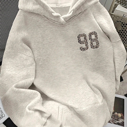 Womens Pure Cotton Hoodie with Front and Back 98 Leopard Print Long Sleeve Casual Fashion Pullover Sweatshirt for Daily Wear
