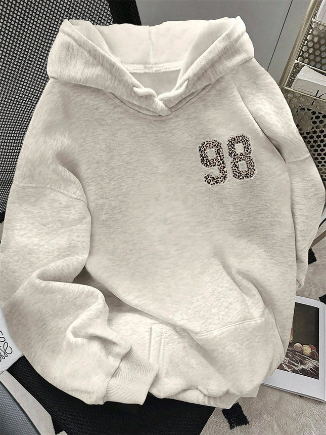 Womens Pure Cotton Hoodie with Front and Back 98 Leopard Print Long Sleeve Casual Fashion Pullover Sweatshirt for Daily Wear