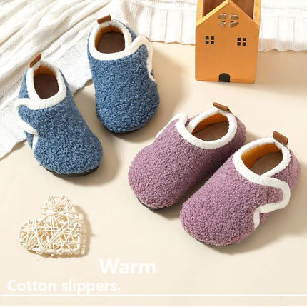 슬리퍼 Child Cotton Slippers Solid Warm Kids Winter Home Shoes Boys Girls Plush Floor Shoes Indoor Soft Sole Anti-slip Cotton Shoes