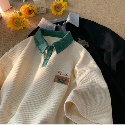 Men's Summer Style American Vintage Polo Shirt Versatile Cotton Half Sleeve T-shirt Loose Fit Casual Clothing