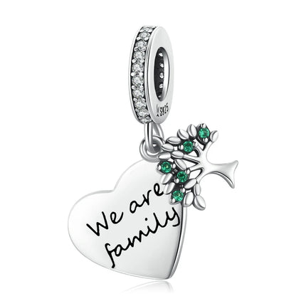 Bamoer 925 Sterling Silver Green Transparent Clover Beads The Tree of Life Family Pendant Plant Charms for Women Necklace DIY