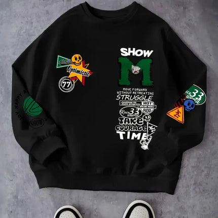 The new men's round-neck hoodie for Spring and Autumn 2025 features a street casual and fashionable 3D letter pattern print