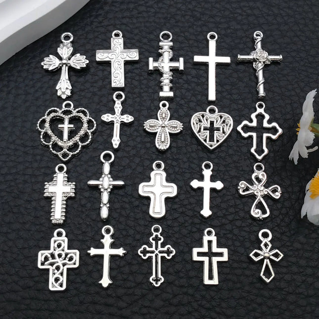 20/100 Styles Antique Silver Crosses - Perfect for Handmade Jewelry like Necklaces, Bracelets & Earrings"