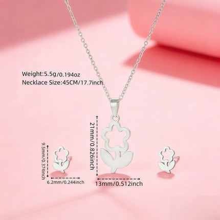 5/10/15/20Sets Fashion Butterfly Flowers Heart Stainless Steel Earrings Necklace Set For Women Trendy Jewelry Party Gifts