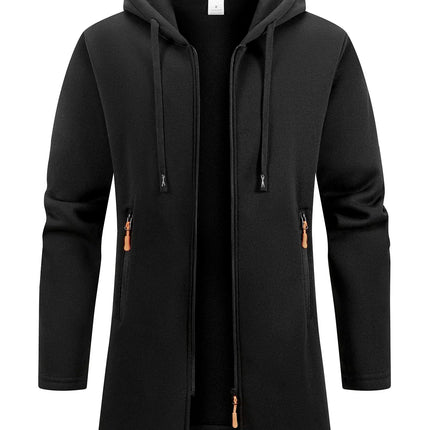 Men's Retro Zipper Jacket Mid Length Windbreaker Spring Autumn Winter Fleece Warm Jackets Fashion Casual Patchwork Yarn Coat