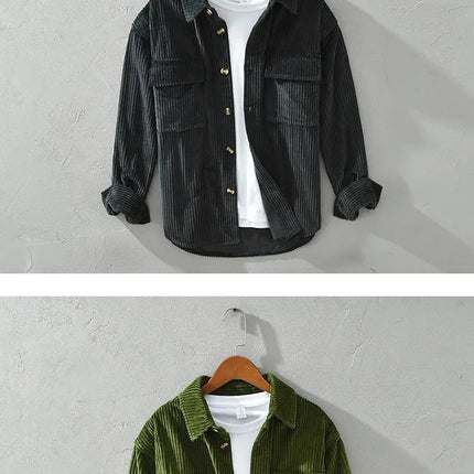 New Fashionable Corduroy Long Sleeve Men's Shirt Casual Loose-Fit Top Jacket High Quality Amazon Autumn/Winter Collection