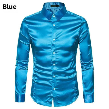 Amazon Spring Autumn Men's Long Sleeve Shirt Casual Fashionable Shiny Interior Top Men's European Style Foreign Trade Shirt