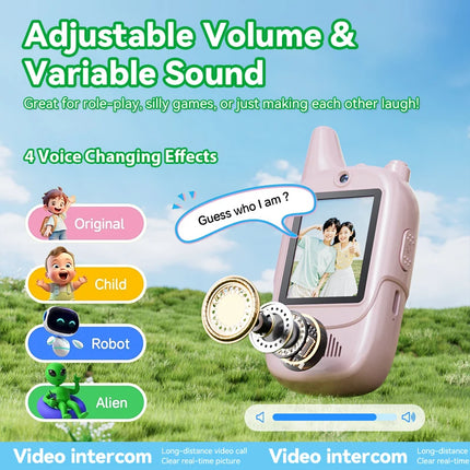 Christmas 2pcs Video Walkie Talkie Video Intercom HD Rechargeable Voice Fonts One-Click Call Cartoon Voice Changer Gift for Kids