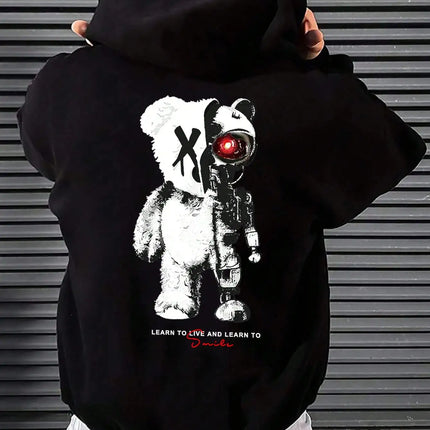 Cartoon Machine Bear Print Pullovers Men Cartoons Creative Hoodie Oversize Fashion Clothing All-Match Autumn Winter Male Hoody