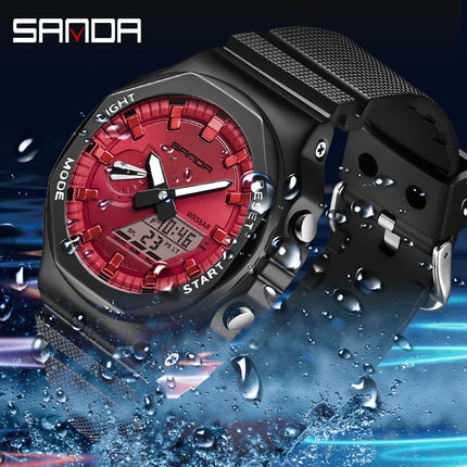SANDA 3167 Top New Style Men's Casual Military Outdoor Sport Wrist Watch Quartz 50M Waterproof Fashion Dual Display Men's Watch