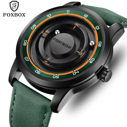 FOXBOX Watch Planet Design Fashion Floating Magnetic Pointer Free Ball Bearing Creative Simple Waterproof Quartz Watch for Men