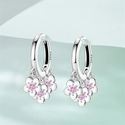 Original Earrings 925 Silver Fruit Series Cherry Strawberry Hoop Earrings Ear Studs Zircon Making Jewelry for Women Girl Party