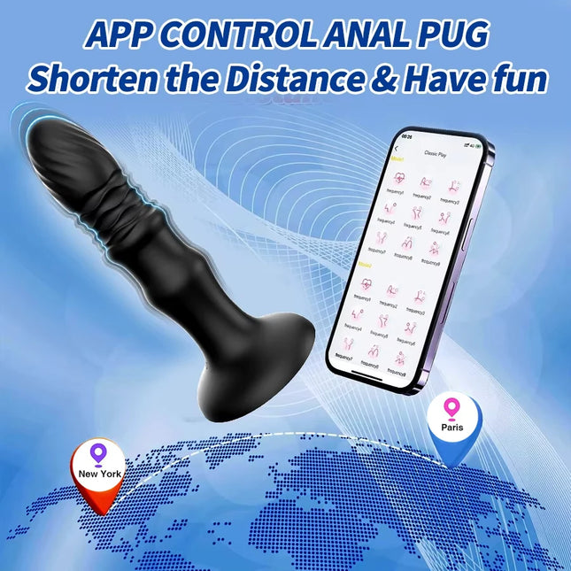 3-in-1 Prostate Massager, App-Controlled, Retractable, Vibrating, Plug-In, Suction Cup Dildo, Adult Sex Toy