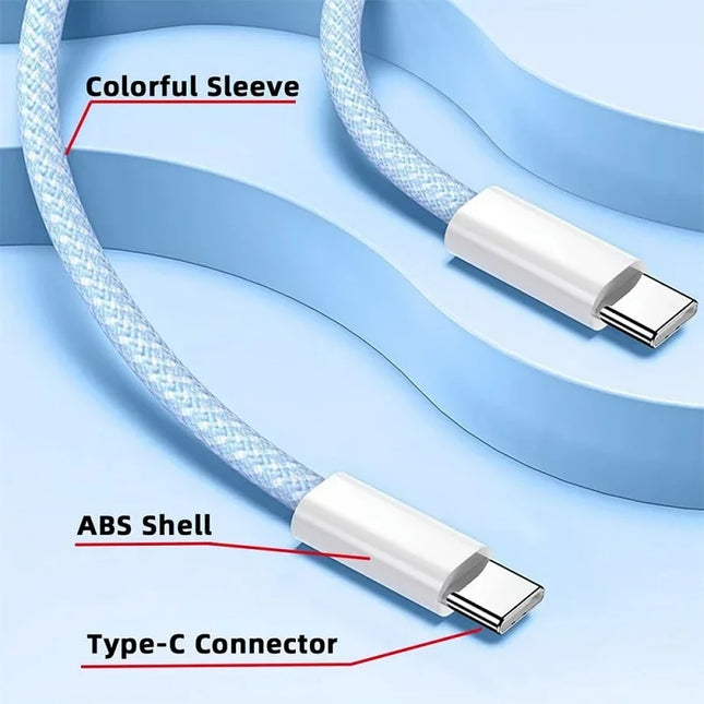 5pcs/10pcs PD 60W Fast Charging USB C to Type C Cable Colorful Woven Cable for Apple iPhone 16/15 Pro Huawei Xiaomi Samsung