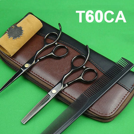 Japan 440C Titanium Qlating Barber Professional Scissors for Hairdresser 5.5 / 6.0 Cutting Thinning Black Hair Scissor Shears