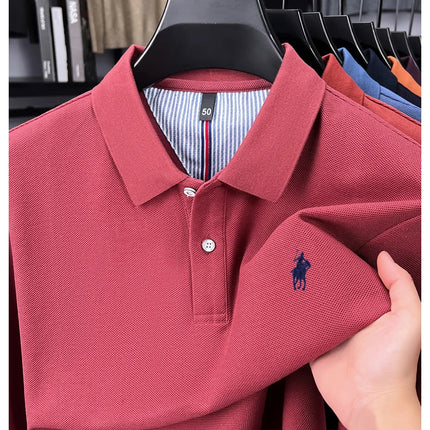 100% pure cotton luxury men's long-sleeve polo shirt designer brand Paul pony embroidery soft comfort spring autumn casual T-shirt