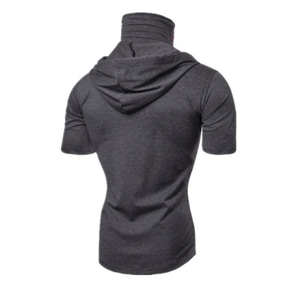 Men New Gym Thin Hoodie Short Sleeve Hoodies With Mask Sweatshirt Casual Splice Large Mask Hoodie Sweatshirt Hooded Tops Cycling