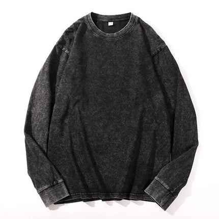 Y2K Fashion Men's Streetwear Black T-Shirt Autumn New Washed Cotton Vintage Solid O-Neck Long Sleeve T-Shirt For Men Techwear