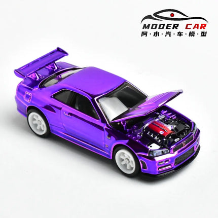 ZZC 1:64 GTR R34 Electroplated Purple Diecast Model Car
