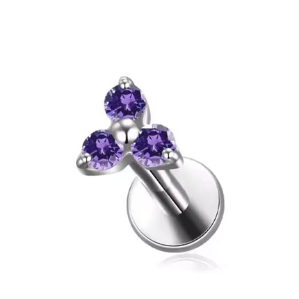 F136 Titanium Alloy Fashion Purple Zirconia Stud Earring Set with Cartilage Piercing Lip Stud and Ear Lobe Body Piercing Jewelry