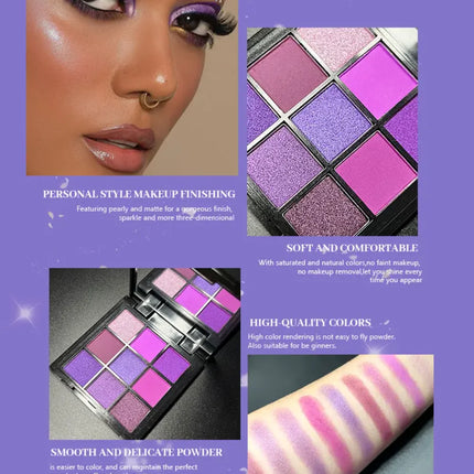 9-Color Purple Eyeshadow Palette – Matte & Shimmer, Waterproof Long-Lasting, Smoky & Natural Looks, Unisex