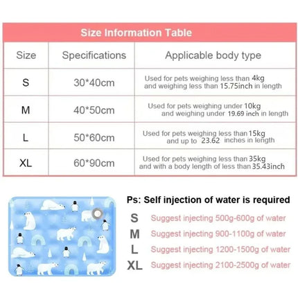 Ice Gel Pet Cooling Mat, Self Water Adding, Moisture-proof Cold Sleeping Pad for Small Large Dogs Cats Summer Indoor Use