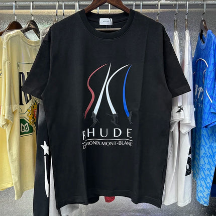 26SS New American Style Rhude T-Shirt High Street Hip Hop Fashion Men's Women's Trendy Short Sleeve Stock