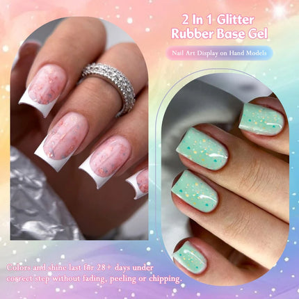 2 In 1 Macaron Color Glitter Rubber Base Gel Nail Polish Semi Permanent Soak off Self Leveling UV LED Gel Varnish Nail Supplies