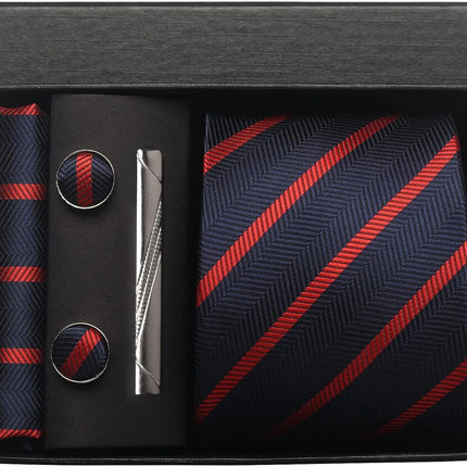 Classic 100% Silk Men's Ties In Gift box 8cm Plaid Dot Striped Business Necktie Handkerchief Cufflinks Wedding Party Tie Set