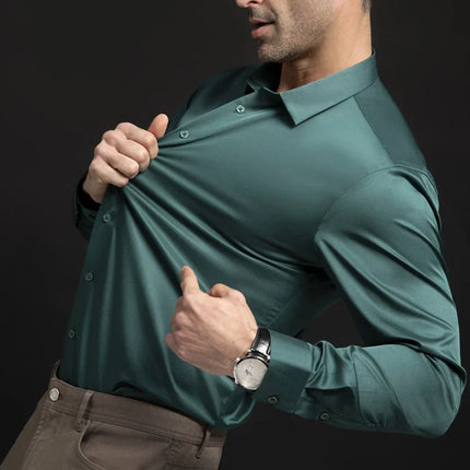 Men's long sleeved wrinkle resistant business suit high-end suit solid color shirt with silky non ironing shirt