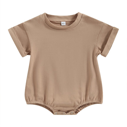 VISgogo Infant Baby Boys Girls Bodysuit Summer Pullover Crewneck Loose Romper Short Sleeve Solid Color Newborn Clothes Outfit