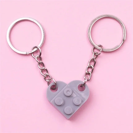 New Brick Keychain for Couples Friendship 2pcs Matching Heart Colorful Keyring Set for Girlfriend Boyfriend Valentine's Day Gift