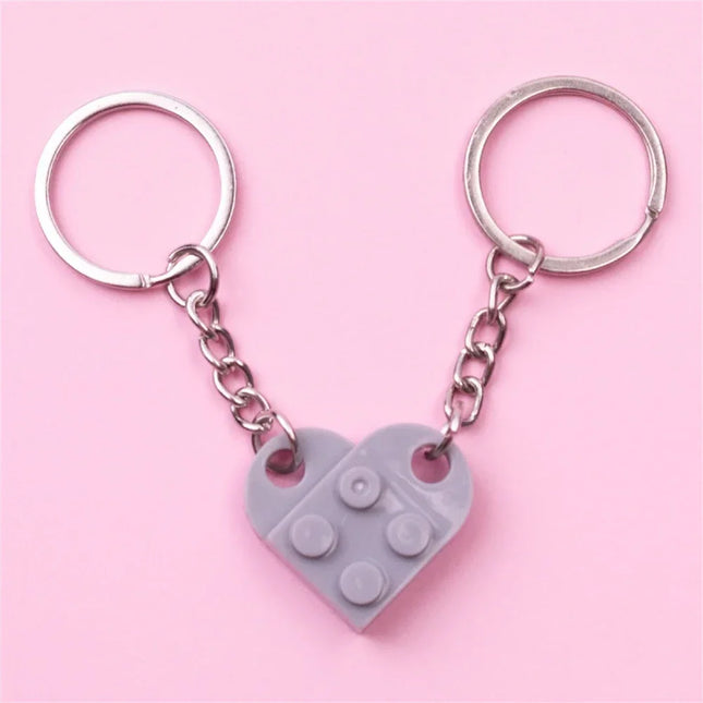 New Brick Keychain for Couples Friendship 2pcs Matching Heart Colorful Keyring Set for Girlfriend Boyfriend Valentine's Day Gift