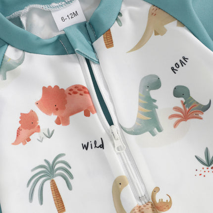 MISOWMNJOY Summer Baby Long Sleeve Swimwear Fashion Toddler Boys Rash Guard Swimsuit Dinosaur Print Zip Beachwar with Swim Cap