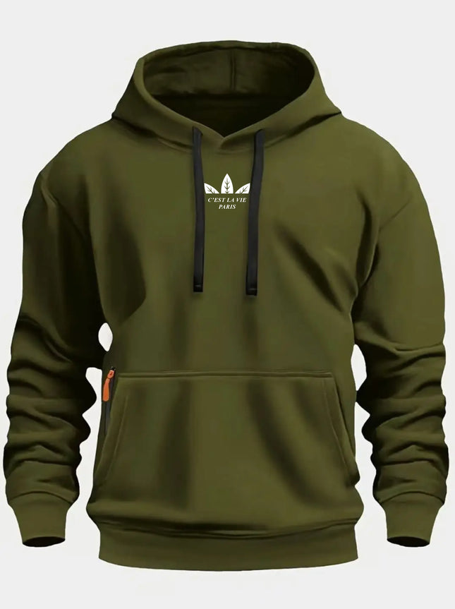 Autumn and Winter New Men's Printed Fleece Hoodie High Quality Solid Color Hoodie Men's Fashion Street Style Sportswear