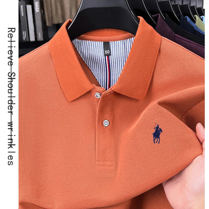 100% pure cotton luxury men's long-sleeve polo shirt designer brand Paul pony embroidery soft comfort spring autumn casual T-shirt