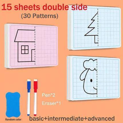 Kids Symmetrical Drawing Toy Cartoon Lattice Writing Board Reusable Pen Control Fine Motor Skill Educational Toys