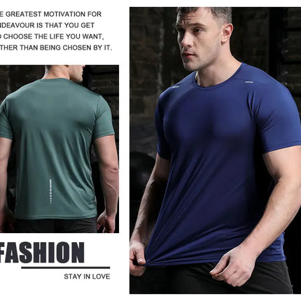 Men's Summer Loose Breathable Short Sleeve Outdoor Cycling Quick Dry Top Running Tracksuits Fitness T-shirts Muscle Tights
