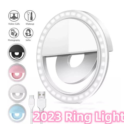 2024 USB Charge Selfie Ring Light Mobile Phone Lens LED Selfie Lamp Ring for iPhone for Samsung Xiaomi Phone Selfie Ring Light