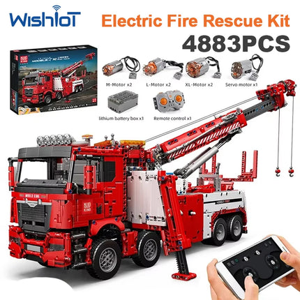 4886pcs Road Rescue Vehicle Building Block Set APP Red White Construction Heavy Truck Toy for Child Boy DIY Christmas Gift