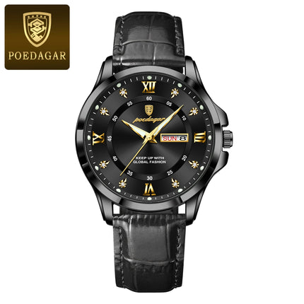 POEDAGAR Original Luxury Male Wristwatch Waterproof Luminous Date Week Men Watch High Quality Leather Quartz Men's Watches Reloj