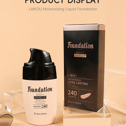 LAIKOU Liquid Foundation Multiple Shades Hydrating Natural Finish Creamy Full Coverage Makeup Base Long Lasting Wear 30ml