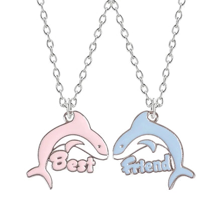 Hot Couple Pink Blue Heart Broken Best Friends Necklace Pendant Chain BFF Friendship Cute Jewelry Gifts For Kids 2PCS/Set