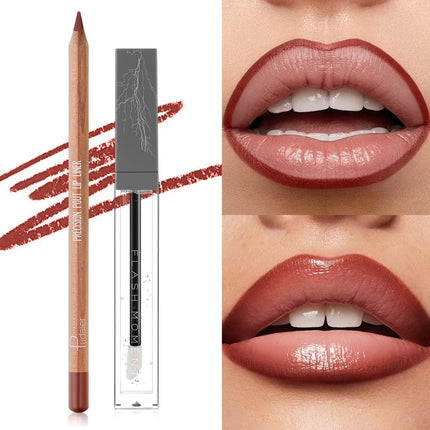 Lip liner and lip oil set, long-lasting, light and non-sticky, portable, quickly create a perfect gradient lip glaze