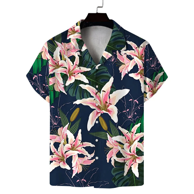 New summer short-sleeved men's shirt with printed patterns, casual commuting fashion, versatile fabric and soft